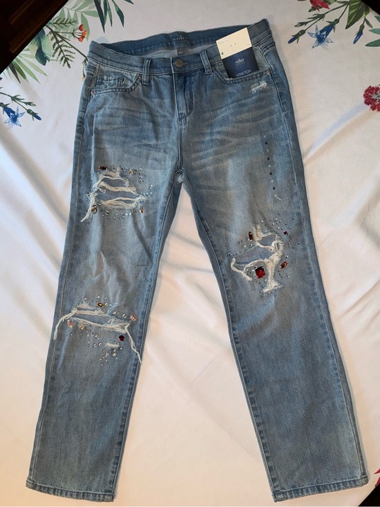 New York & Company Denim - New York&Co Soho Straight leg Distressed ( open rip style ) with gems Jeans BNWT